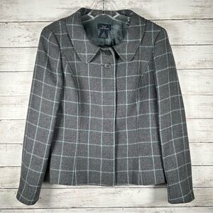 Brooks Brothers Wool Blazer Jacket 10 Gray w/ Light Blue Windowpane